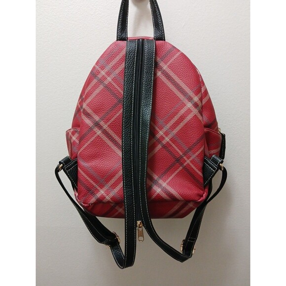 Stone & Co. Mini Plaid Backpack Red Plaid Black Straps Gold Inside main image 13